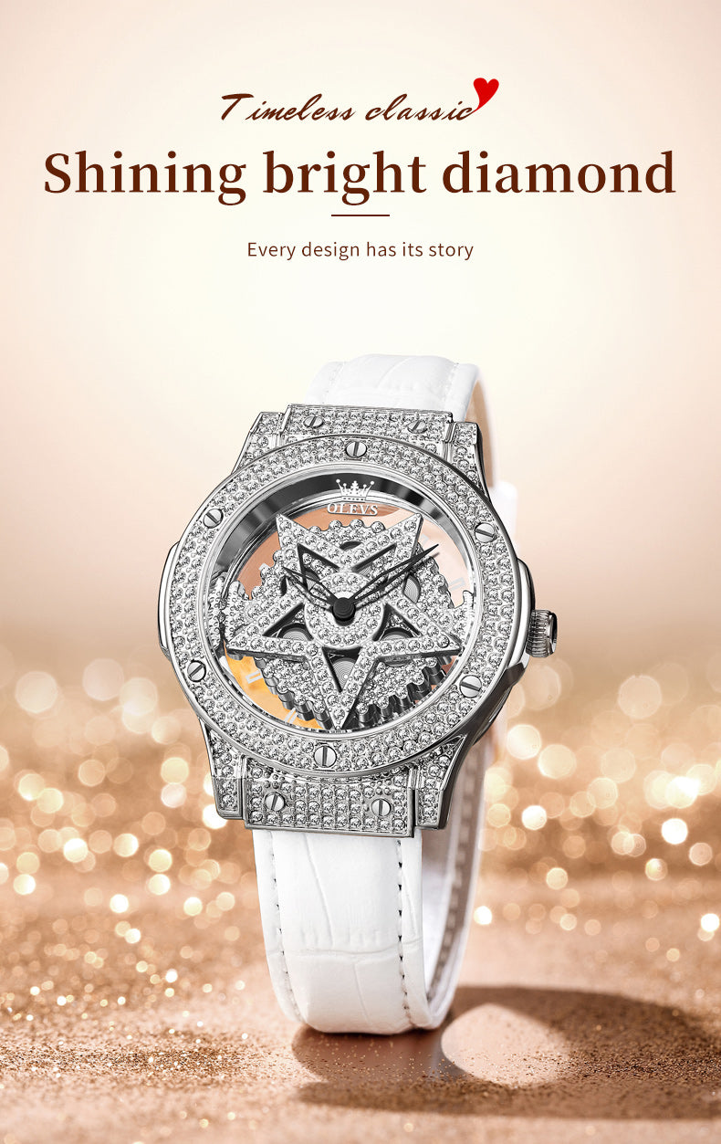 Luxury Diamond Pentacle rotates dial 360 Degrees Wristwatch For Female