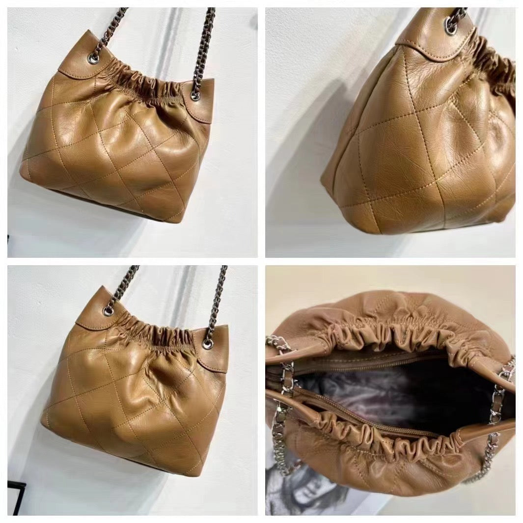 Luxury Leather Metallic Charm Handbag For Female