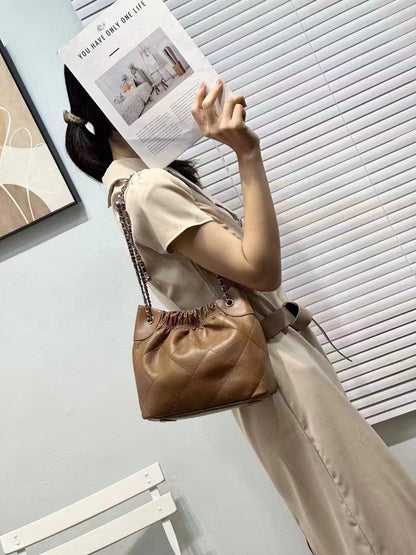 Luxury Leather Metallic Charm Handbag For Female