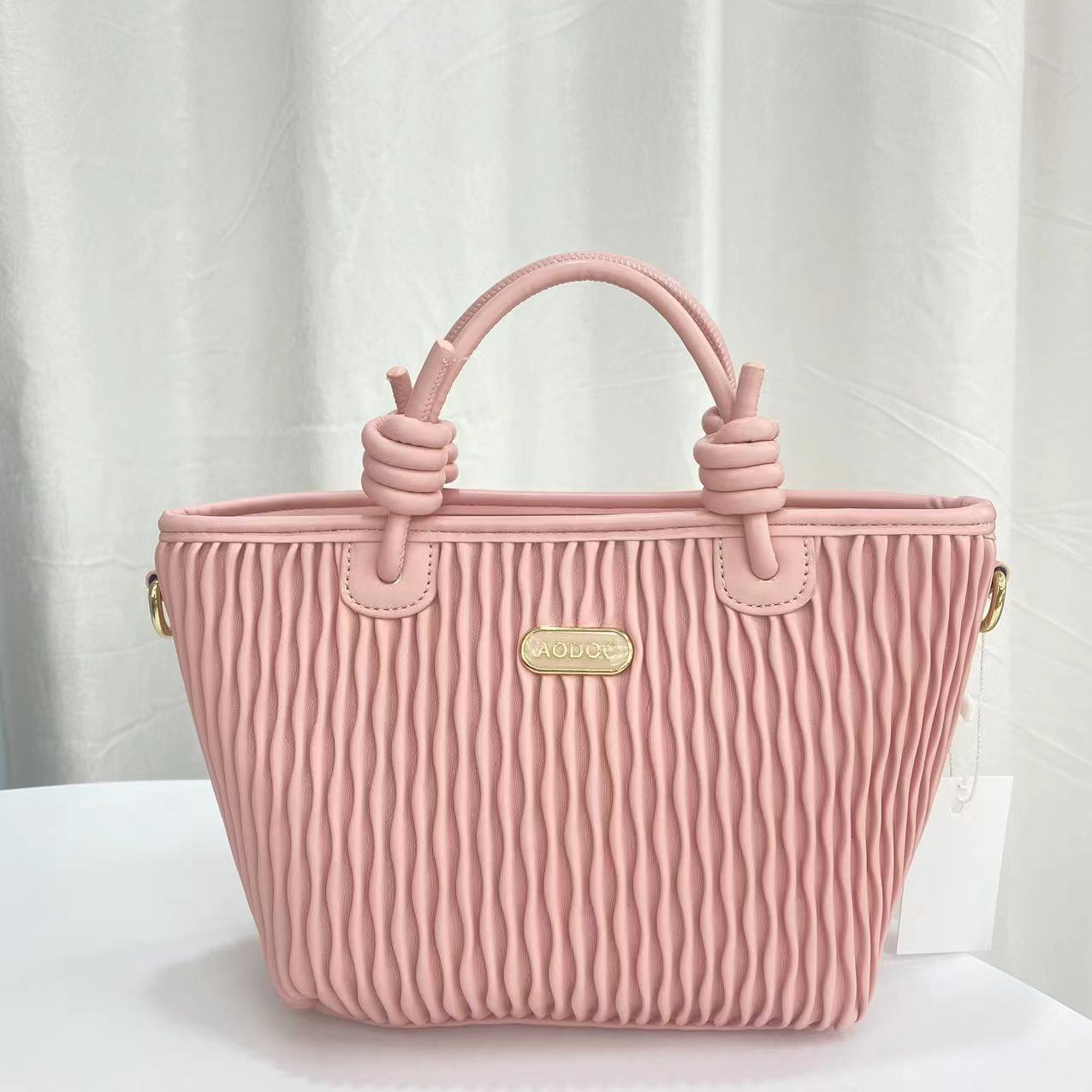 Luxury Leather French Knotted Stripe Handbag For Female