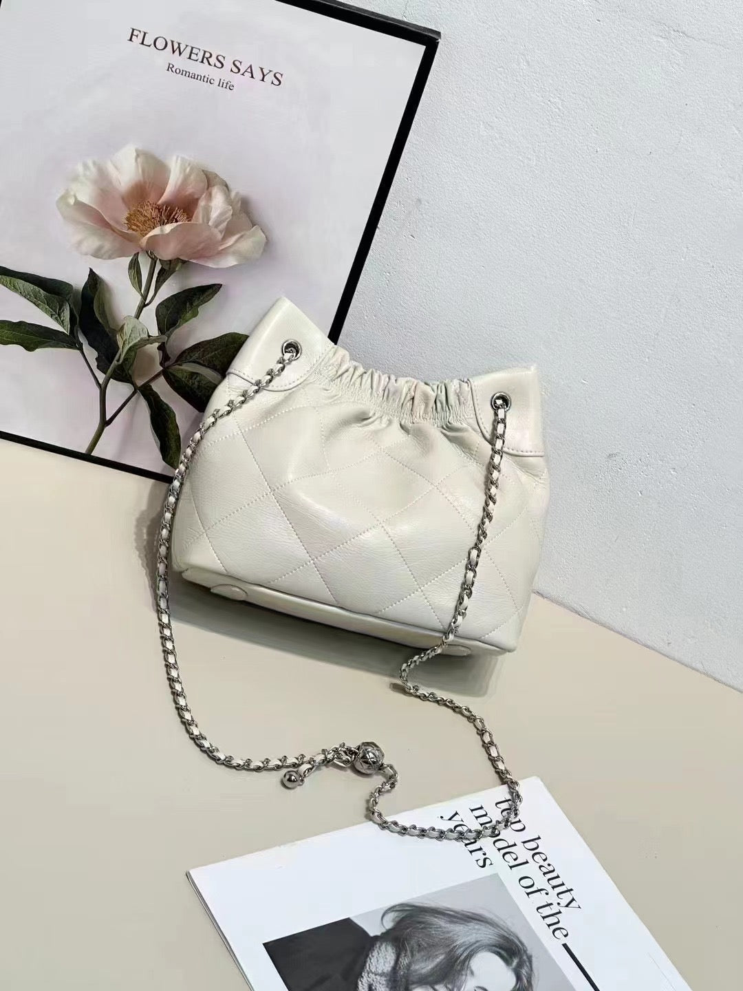 Luxury Leather Metallic Charm Handbag For Female