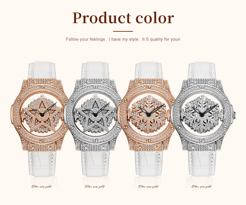 Luxury Diamond Pentacle rotates dial 360 Degrees Wristwatch For Female