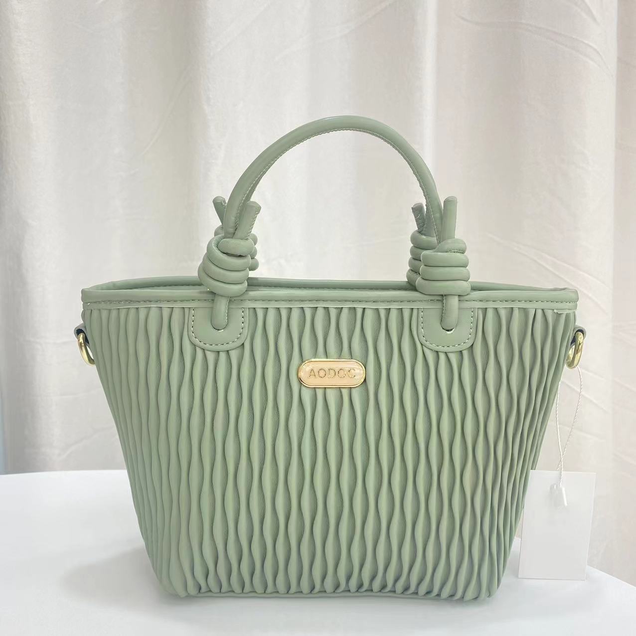 Luxury Leather French Knotted Stripe Handbag For Female