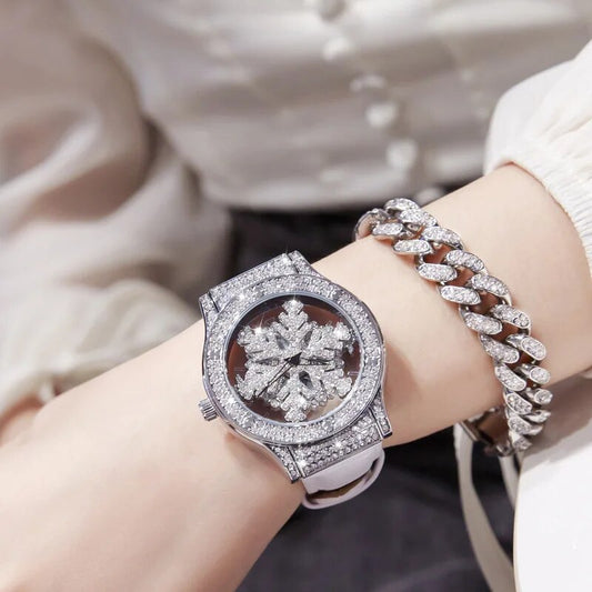 Luxury Diamond Pentacle Snow rotates dial Wristwatch For Female