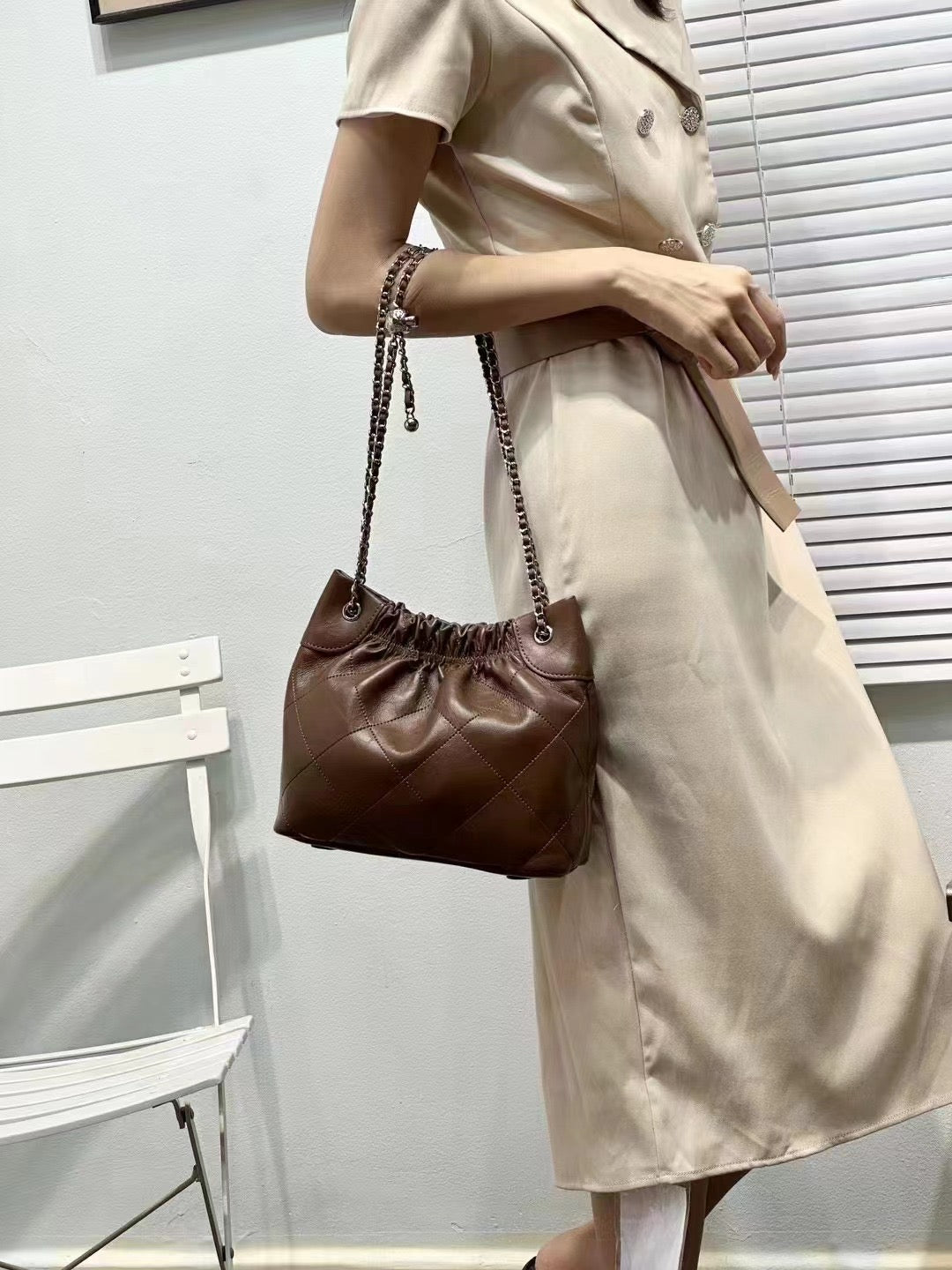 Luxury Leather Metallic Charm Handbag For Female