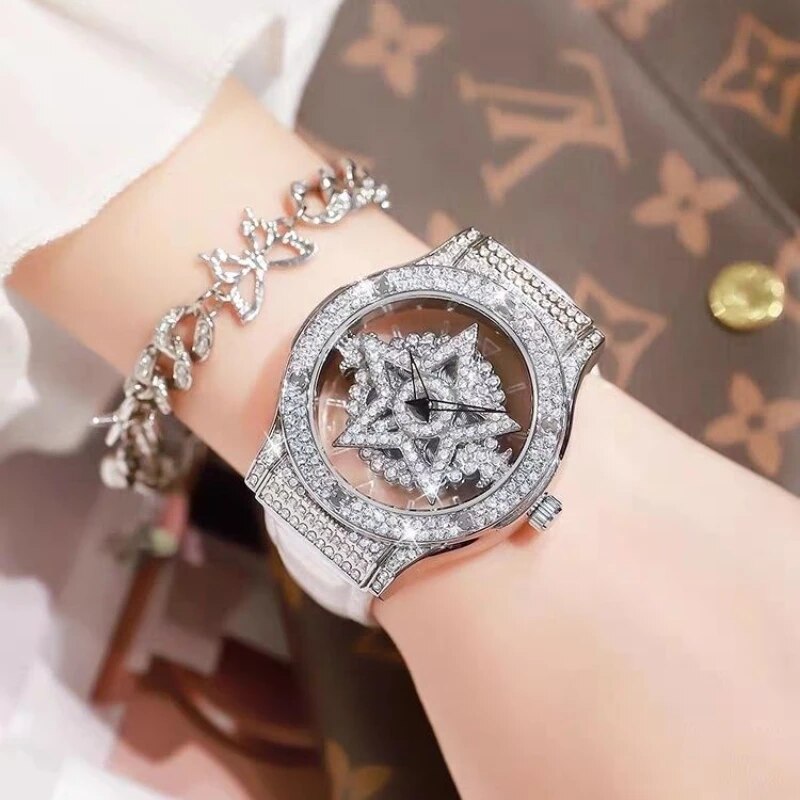 Luxury Diamond Pentacle rotates dial 360 Degrees Wristwatch For Female