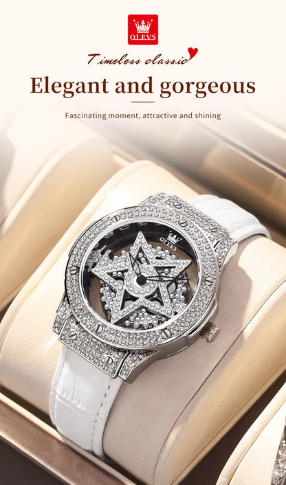 Luxury Diamond Pentacle rotates dial 360 Degrees Wristwatch For Female