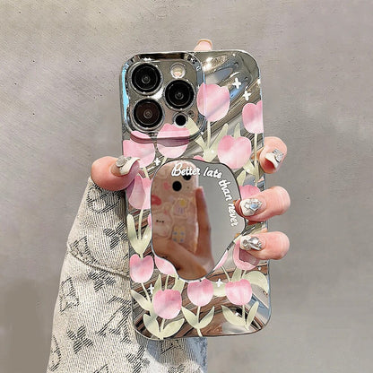 Mirror Tulip Floral Pattern Case For iPhone